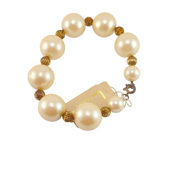 Lisner Faux Pearl Gold Tone Beaded Bracelet Original Hang Tag - Picture 6 of 8